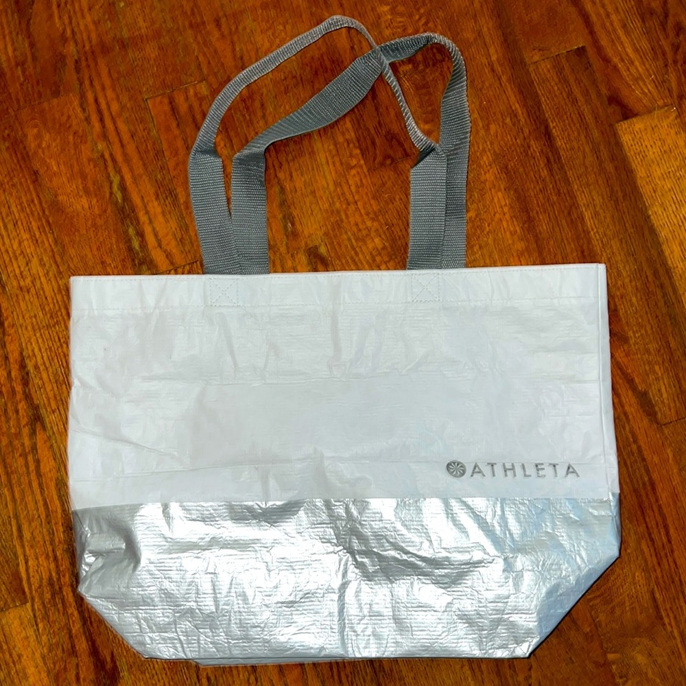 Athleta White & Silver Reusable Tote Shopping Bag